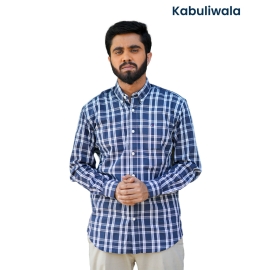 Premium Navy Blue-White Plaid Full Sleeve Shirt
