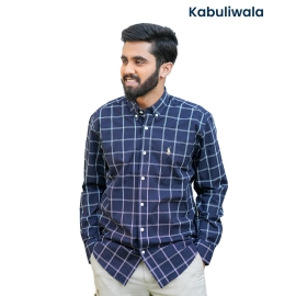 Elegant Navy Blue Shirt with White Checkered