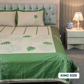 Evergreen Elegance Bedsheet (Hand-Stitched Design)