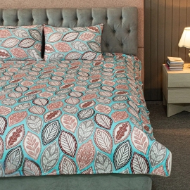 Fallen Leaves Print Bed Sheet – Pastel Blue