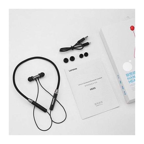 Lenovo He05 Wireless In-Ear Neckband Earphones - Black, 4 image