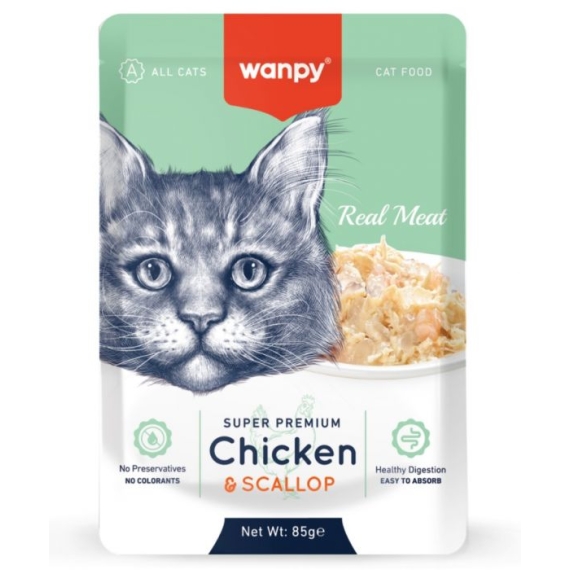 Wanpy Super Premium Cat Pouch Chicken & Scallop 85gm